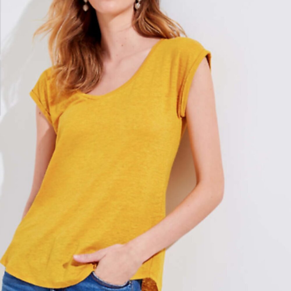 NWOT LOFT Linen Shirttail Tee in Gold Nugget Size L